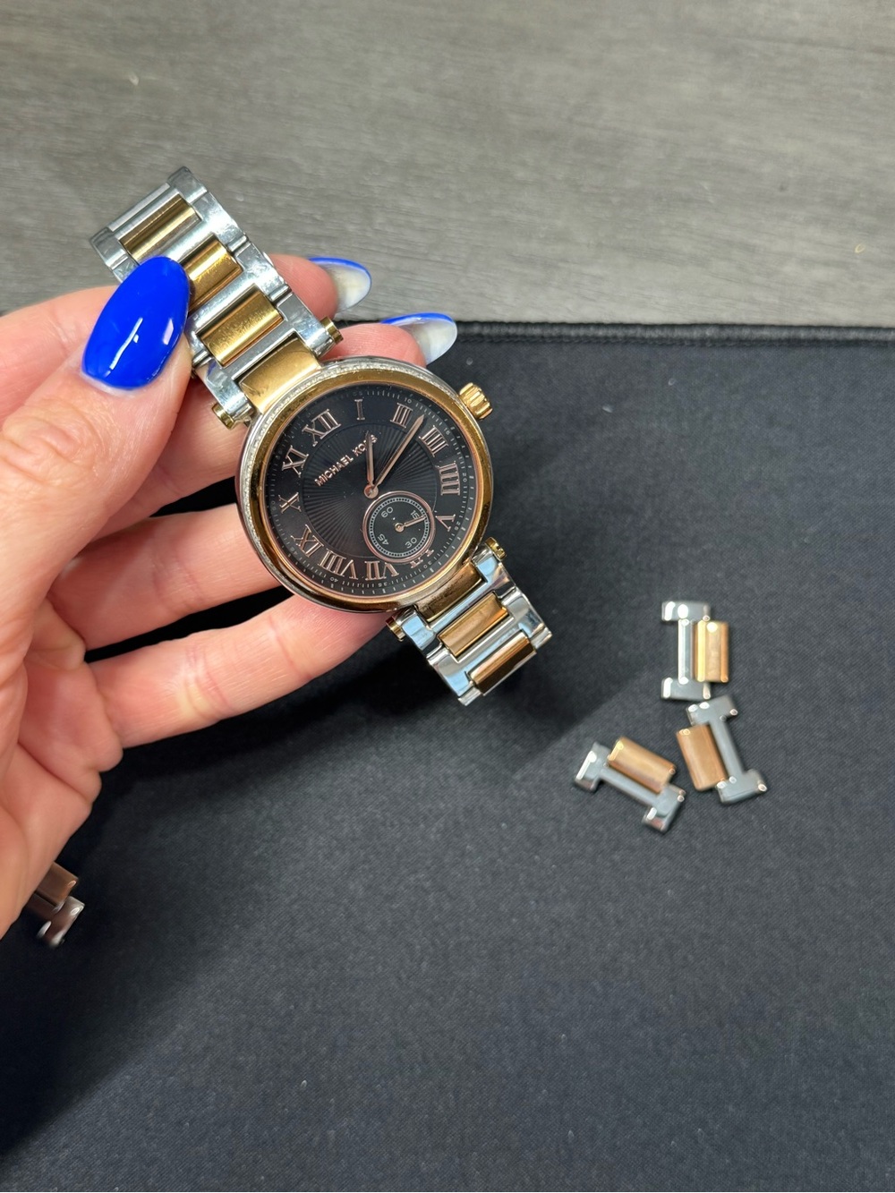 Michael Kors Two-Tone Roman Numeral Round Watch - Black Dial - Women’s Watch